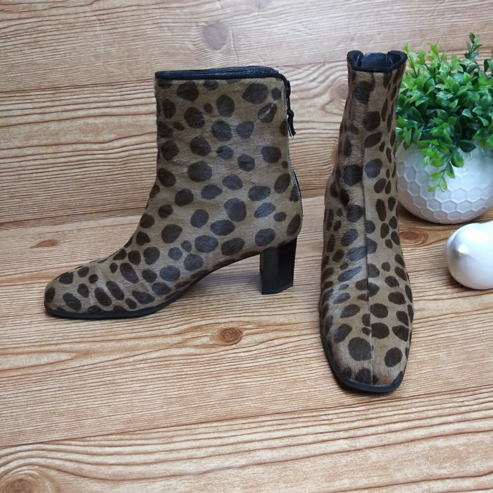 Stuart Weitzman Ponyhair Ankle Boots woman size 6M Brown Animal Print block heel